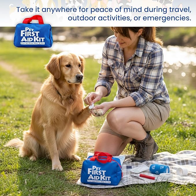 Pet First Aid Kit for Pets Dogs & Cats, 63 Piece Emergency Survival Bag for Home, Outdoor, Hiking, Travel, Camping, Emergencies