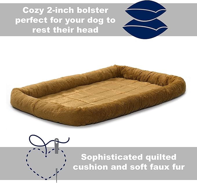 MidWest Homes for Pets QuietTime Dog Bed - Cinnamon Faux Fur Bolster, Ultra-Soft and Machine Washable, Fits 48-Inch Crates and Carriers, for Extra-Large Breed Dogs