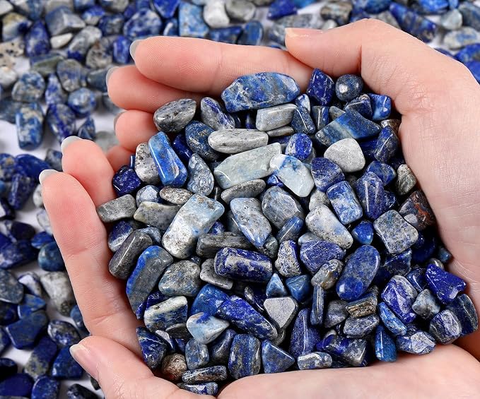QINJIEJIE Lapis Lazuli Crystals Chips Natural Stone Gravel Bulk Crushed Rocks Pieces Polished Quartz Stone 0.55Lbs Decorative Fish Tank Pebbles Vase Filler Irregular Shaped Tumbled Gemstone for Home