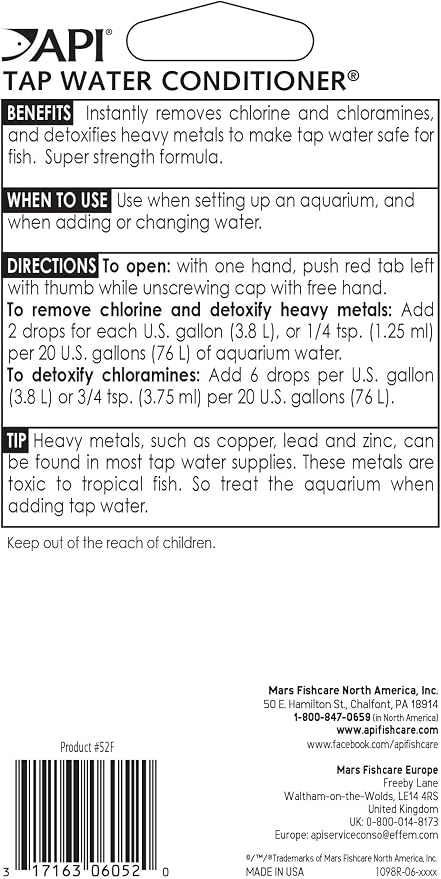 API TAP WATER CONDITIONER Aquarium Water Conditioner 1.25-Ounce Bottle