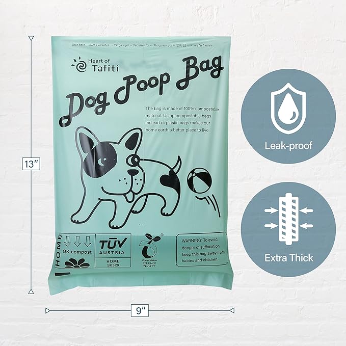 Home Compostable Dog Poop Bags, Plant-Based Dog Waste Bags-180 Count, Extra Thick & Leak Proof, Unscented Flat Bags, Eco-Friendly 9 x 13 Inches