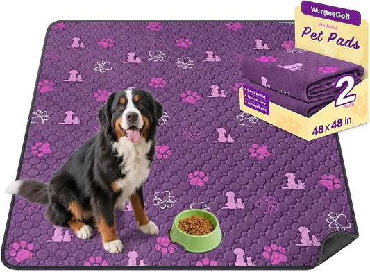 WanpeeGoo Washable Pee Pads, Puppy Pee Pad for Dogs, 2 Pack Absorbent Reusable Training Dog Pads Pet Puppy Pads, Non-Slip Potty Pads for Whelping, Playpen, Crate, Bed, Purple 48"x48"