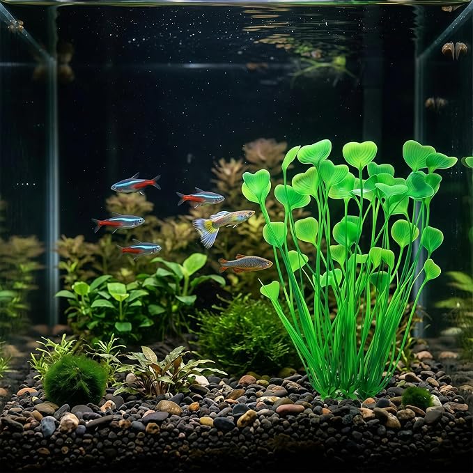 2 Pack Artificial Aquarium Plants, 15.8 Inch Tall Seaweed, Green, Plastic with Ceramic Base, for Aquarium, Indoor