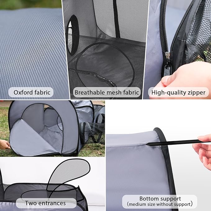 Tailtastic Pet Playpen with Surround Tunnel, Outdoor/Indoor Cat Playpen with Breathable Soft Sides，Tailtastic Cat Enclosure Tent for Small Animals, Portable Tent with Carry Bag (Medium)