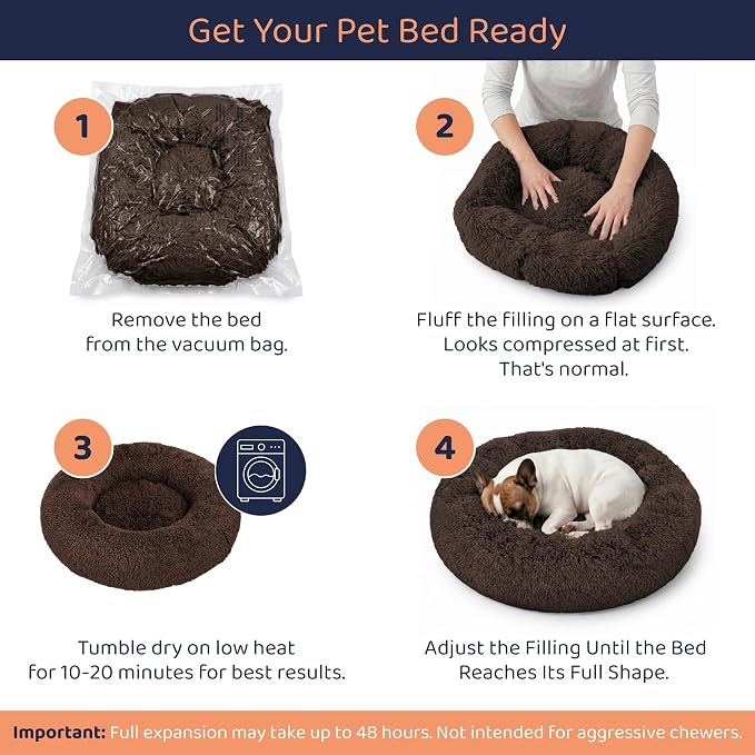 Donut Dog Bed - Premium Comfort for Anxiety Relief - Fluffy & Calming Design with Ultra-Plush Support | Cozy Round Dog Bed with Super Soft Circle Style (Coffee, Small)