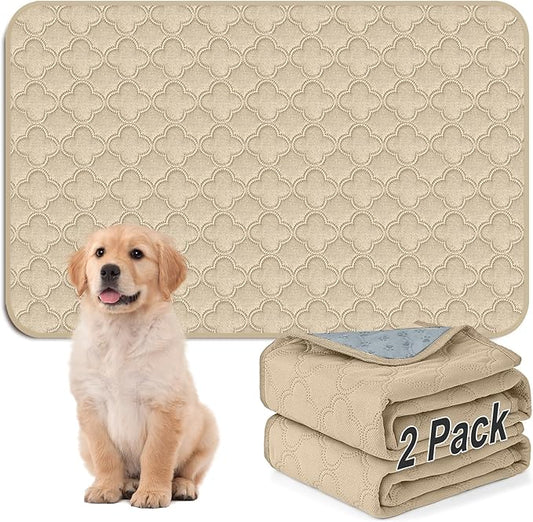 FunFurry Washable Pee Pads for Dogs - 2 Pack Reusable Puppy Pads，Waterproof Training Pads，Guinea Pig Cage Liner, Puppy Pee Pads with Non-Slip Backing (Cream, 36" X 48" - 2 Pack)