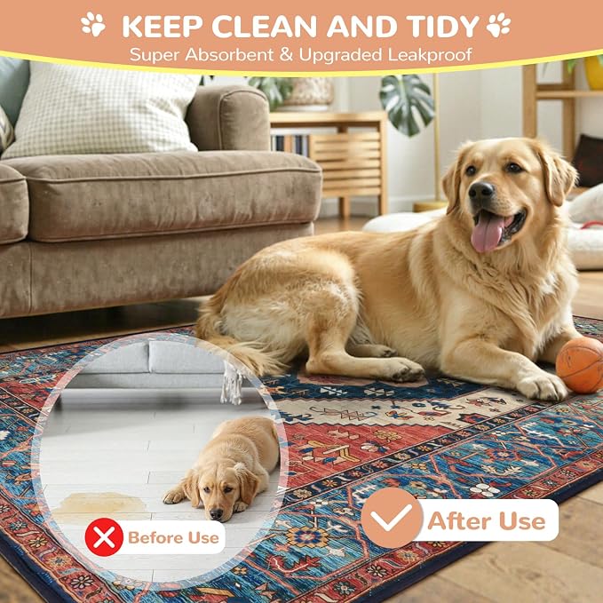 Lahome Extra-Large Washable Dog Pee Pads (72"x72") - Super Absorbent & Waterproof - Leakproof Reusable Mat for Playpens, Beds & Whelping, Convenient Cleanup,Red