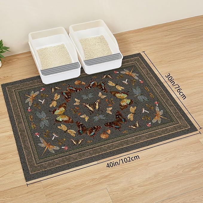 Unicorn Catcher Cat Litter Mat 24" x 15" Non-Slip Litter Box Mat Washable Litter Catcher Mat for Litter Box Indoor Food Mat Supplies Essentials,Dark Brown