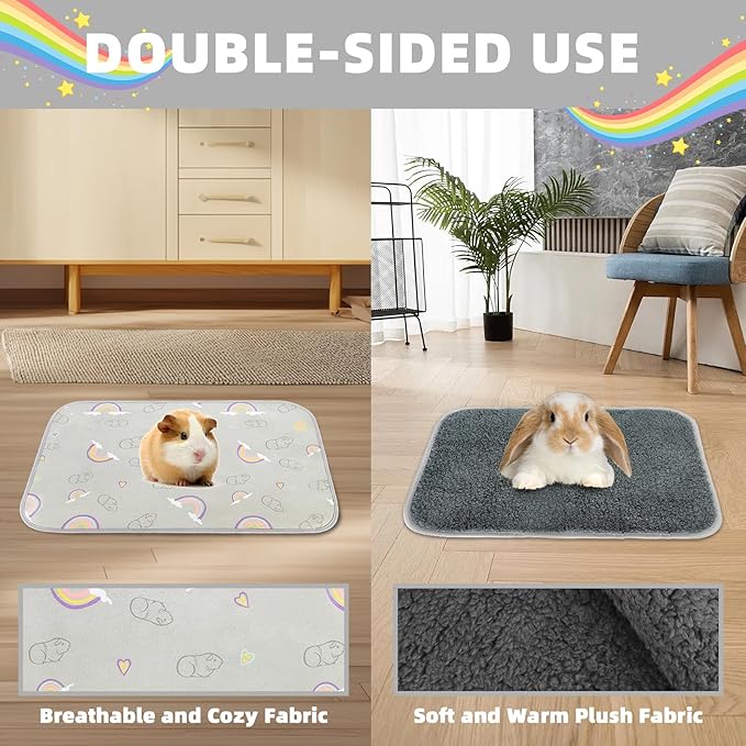 Homimp 4 Pack Guinea Pig Cage Liners,Washable Small Animal Bedding,Waterproof Reusable & Anti Slip Guinea Pig Pee Pad Fast and Super Absorbent Mat for Small Animal Rabbit Bunny Hamster,Grey 12"x12"
