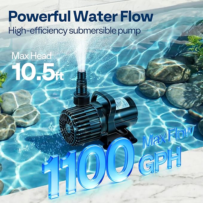 VIVOHOME Electric 62W 1100GPH Submersible Water Pump for Koi Pond Pool Waterfall Fountains Fish Tank and Aquarium