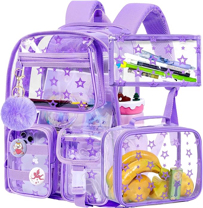 CCJPX 3Pcs Clear Backpack for Girls, School Transparent Bookbag, Heavy Duty See Through Backpacks for Teens Elementary