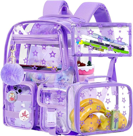 CCJPX 3Pcs Clear Backpack for Girls, School Transparent Bookbag, Heavy Duty See Through Backpacks for Teens Elementary
