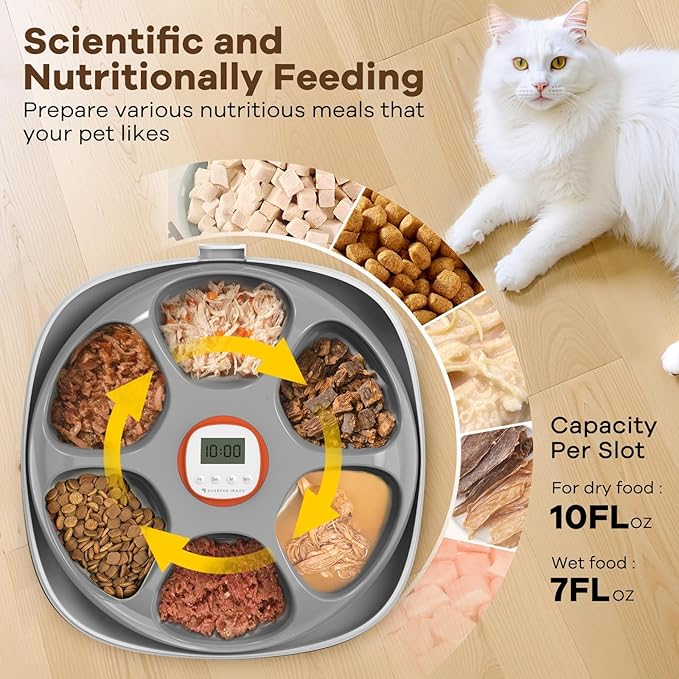 Automatic Cat Feeder Wireless, Sharper Image Auto Cat Food Dispenser for Wet Food with 4 Ice Packs, Rechargeable Auto Feeder for Cats with Programmable Timer Low Battery Indicator, White