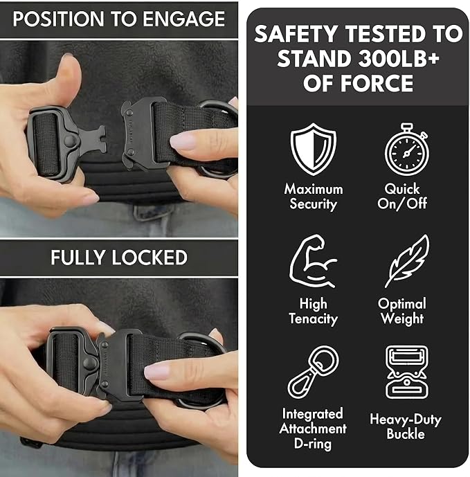 Spark Paws Tactical Dog Collar - Heavy Duty, Premium Quality, Thick and Durable for Large and Medium Dogs - Black - L - 1.5"