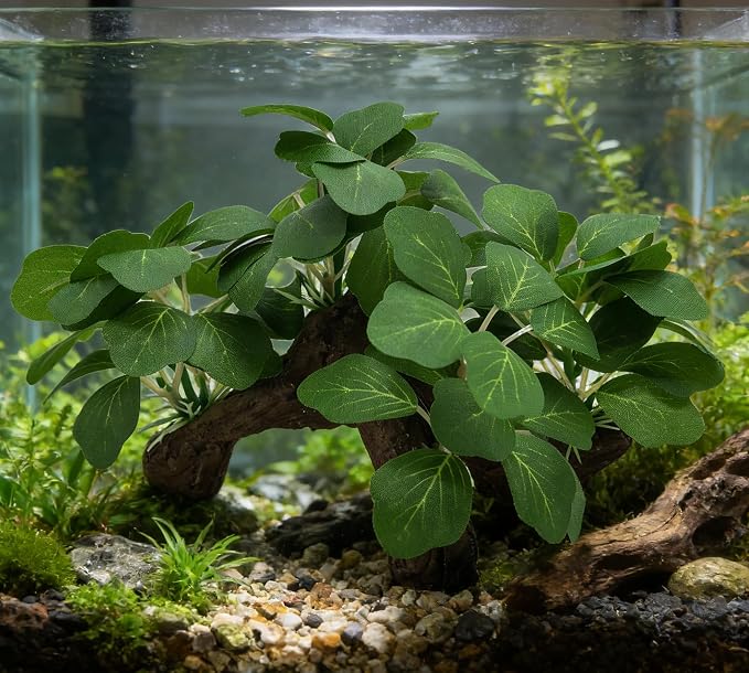 M2cbridge Artificial Fish Tank Plants Aquarium Aquatic Water Grass Green | base shaped of tree trunk, zero maintenance, soft without scratching
