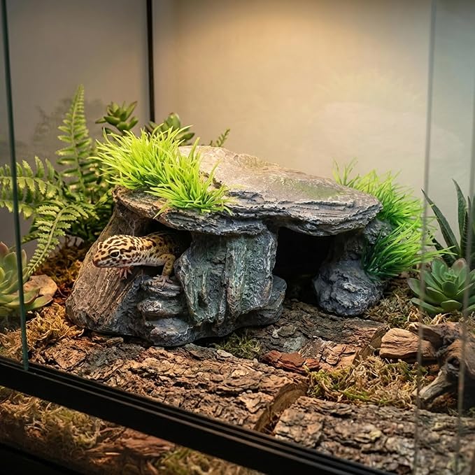 Aquarium Cave & Betta Hideout - Natural Resin Fish Tank Decorations, Small Fish Tank Decor, Hand-Polished Smooth Edges, PH Neutral Stone Decor for Shrimp, Cichlid, and Reptiles (Small)