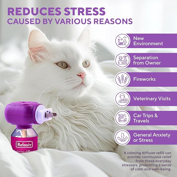 Calming Cat Diffuser Refill & Anti Anxiety Pet Products - Feline Calm Pheromones & Cats Comfort - Stress Relief with New Zone, Fighting with Dogs & Behavior Control (6 Pack (Diffuser not included))