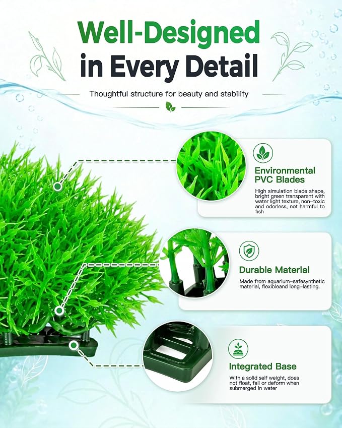 Moonorange 3pcs Dense Artificial Aquarium Plants Weighted Bushy Fake Water Grass Ornament Non-Toxic Soft PVC Fish Tank Decor for Betta Shrimp Turtle Tank Reptile Terrarium Landscape