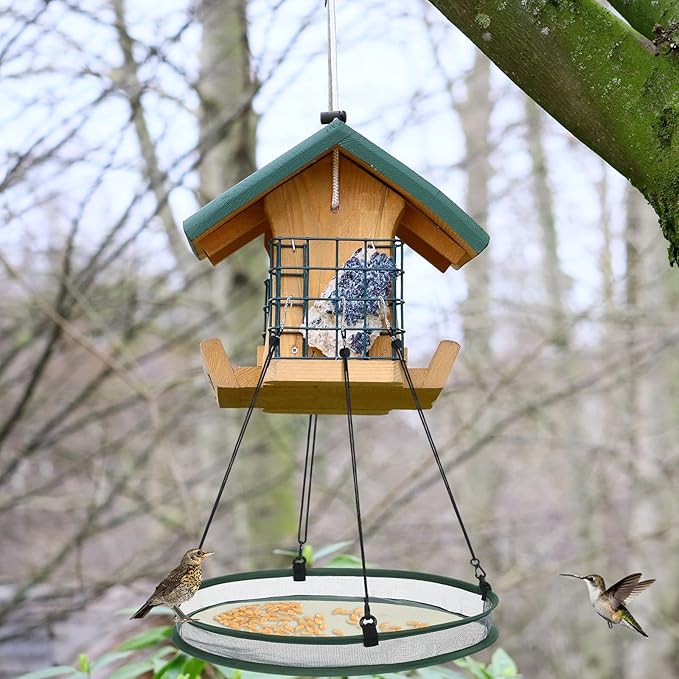 FoldTier 1 Pieces Universal Wild Bird Seed Catcher Hanging Hoop Platform Bird Seed Catcher Tray for Hummingbird Feeders Bee Feeder Outdoor Garden Accessories (20 Inch)