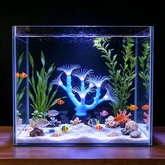 ZtohPyo Aquarium Coral Plant Ornament with Glowing Effect, Silicone Soft Fish Tank Decorations, Artificial Glow in The Dark Plant Ornament for Fish Tank Landscape Decoration