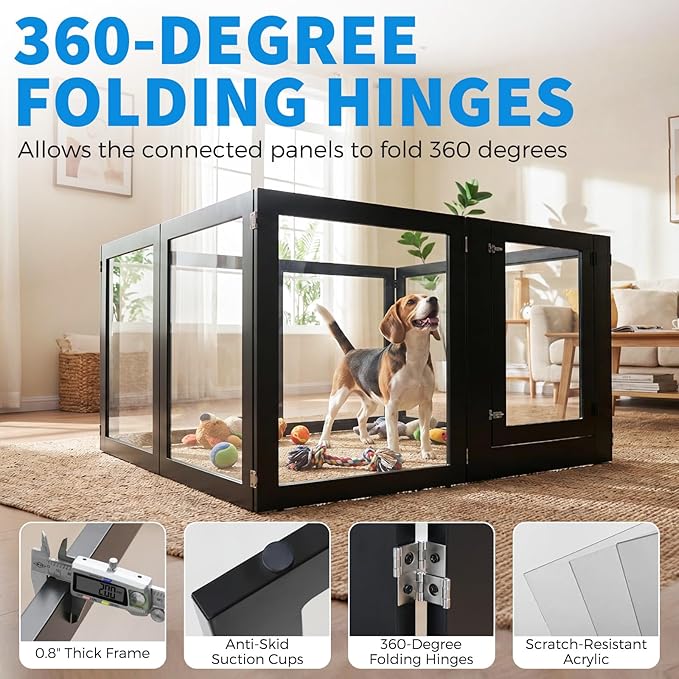 Heavy Duty Clear Acrylic Dog Playpen for Small/Medium Pets – 32" High Clear Pet Pen with Sturdy Metal Frame, Walk-in Kennel, Expandable Indoor & Outdoor Pet Play Yard