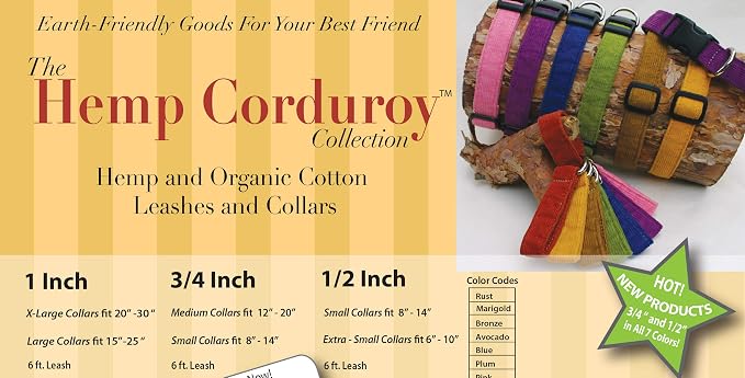 The Good Dog Company- Hemp Corduroy SIX FT Dog LEASHES Available in 9 Colors (Rust, Marigold, Bronze, Avocado, Blue, Plum, Pink, Red, Black) Sold in 1”, ¾”, ½” Widths (1 Inch Width, Avocado)