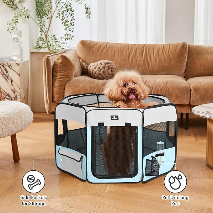 X-ZONE PET Dog Playpen Portable Pet Play Pens for Puppies, Cat, Rabbit, Chicks, Foldable Exercise Play Tent Kennel Crate, Indoor/Outdoor Travel Camping Blue Large