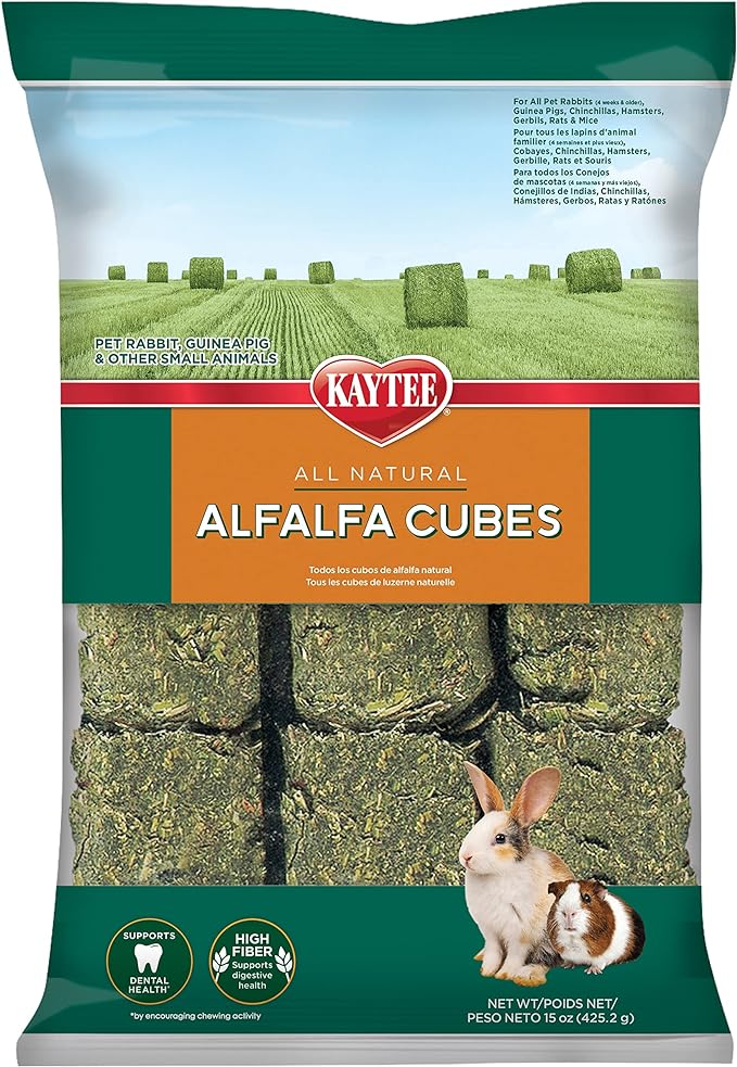Kaytee Alfalfa Cubes for Rabbits, Guinea Pigs, and Other Small Animals, 15 oz