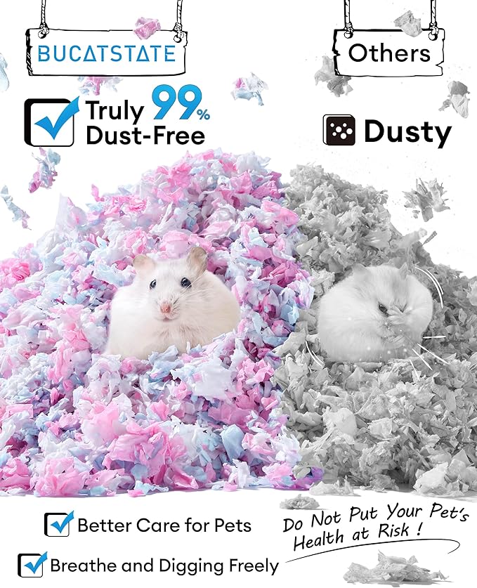 BUCATSTATE Hamster Bedding 70L, Truly 99% Dust-Free Small Animal Paper Bedding Odor Control, Cozy Hamster Litter for Rabbit Rat Syrian Dwarf Hamsters Gerbils (Party Confetti)
