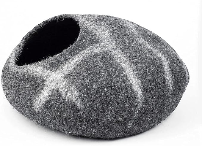 Woolygon Premium Felt Cat Cave Bed – Wool Kitty Beds Handcrafted Kitten Caves Bed for Indoor Cats - Made from Merino Wool, Foldable Cat Hideaway Covered Cat House Pod (Hide & Seek)