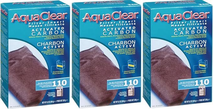 AquaClear Fluval 110 Activated Carbon Media for Aqua Clear AC110 Hang on Back Aquarium Filter (3 Single AC110 Carbon)