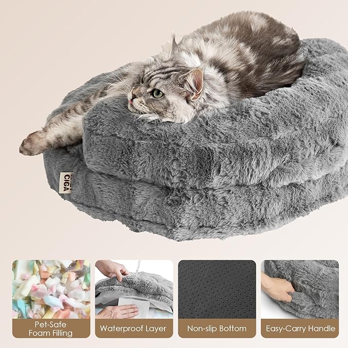EHEYCIGA Soft Dog Couch Bed for Large Dog, Fluffy Medium Dog Bed with Removable Washable Cover, Bolster Pet Sofa, Waterproof and Non-Slip, 36" x 36"x 9", Grey