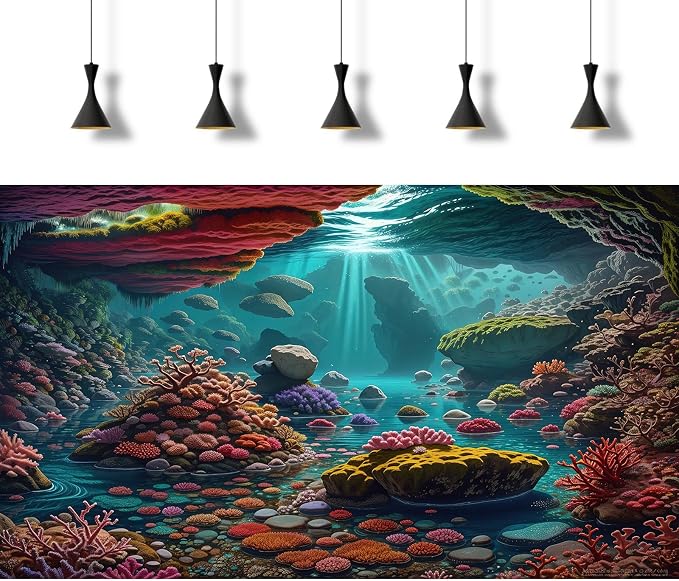 Under The Sea Aquarium Background Underwater Scene Tropical Corals Fish Tank Background Deep Ocean Sea Colourful Reefs Cave Sunray Aquarium Tank Backgrounds Ocean Seabed Life Backgrounds 30x18in