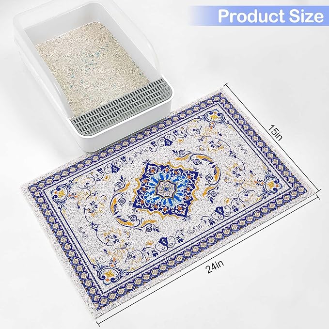 Glittme Cat Litter Mat with Non-Slip Bottom Litter Box Mat 24"x15" Litter Trapping Mat Easy to Clean Washable Cat Food Mat for Kitty,S