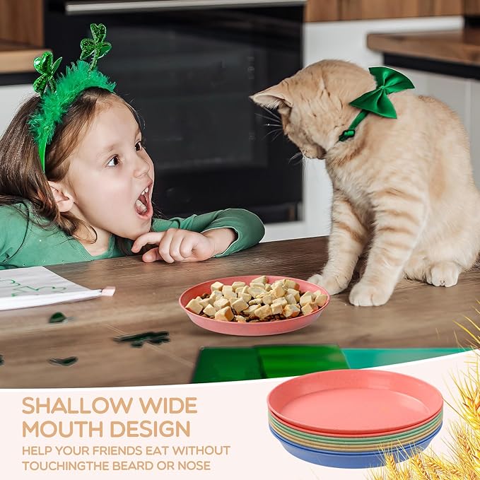 8 Pcs Whisker Fatigue Cat Bowls, 6 Inch Shallow Cat Food Dish Wide Cats Feeding Bowls, Wheat Straw Pet Plate for Kittens and Short Legged Cats