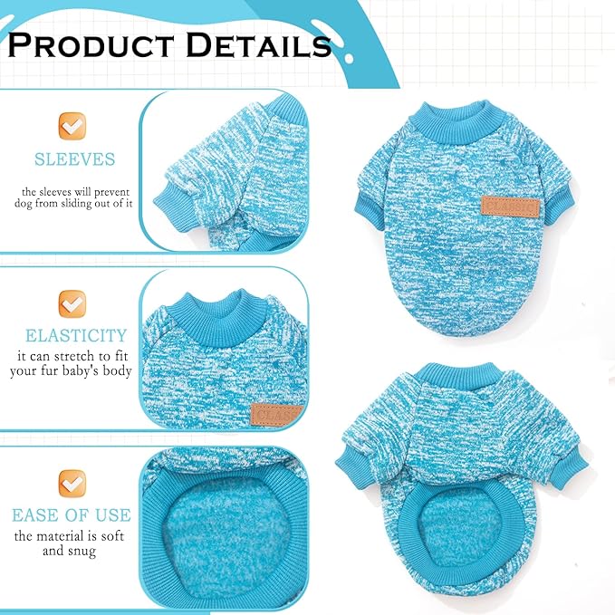 2 Pieces Dog Sweaters for Small Dogs Fall Puppy Clothes Male Winter Fleece Puppy Clothing Warm Thick Outfit Pet Small Dog Sweater for Boy Girl Yorkie, Chihuahua, Bulldog, Dachshund, Pug,Large