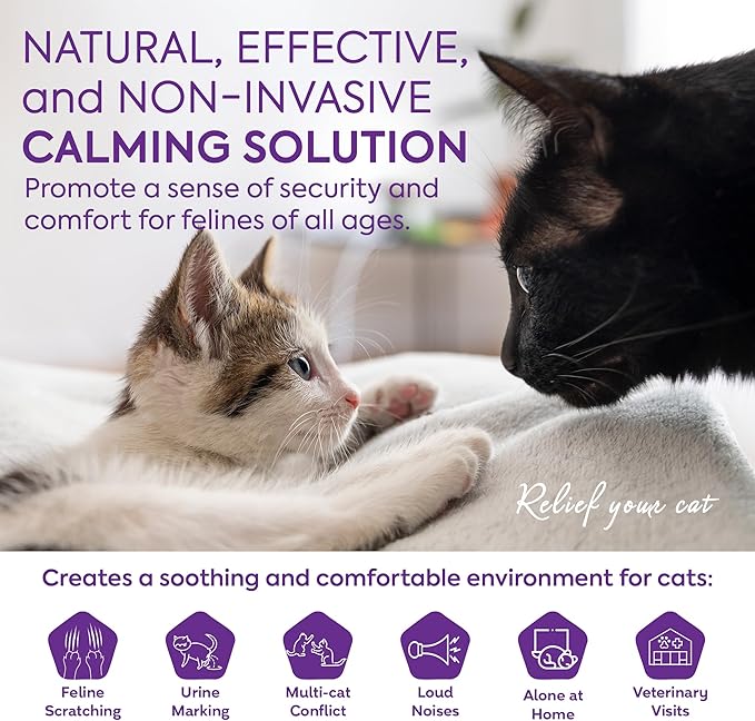 TopSum Cat Calming Pheromone Diffuser: Feline Pheromones Plug in for Stress, Along At Home, Spraying, Fighting, Scratching, Aggression & Excessive Meowing (Purple– 1 Refill)