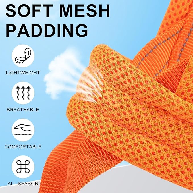 BEAUTYZOO No Pull Dog Harness Medium Sized Dog, Breathable Mesh Padded Dog Harness and Leash Set, Adjustable Reflective Escape Proof Dog Vest Harnessss Quick Fit for Training Walking, Orange M
