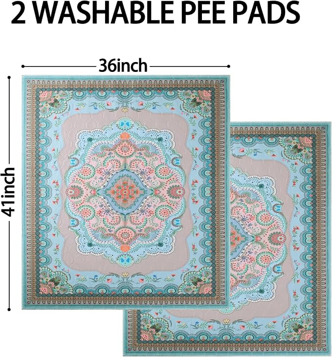 Washable Pee Pads for Dogs, 36"x41" 2 Pack Reusable Puppy Pads Pet Training Pads, Super Absorbent, 100% Waterproof Dog Pee Pads, Whelping, Housebreaking, Incontinence, for Playpen