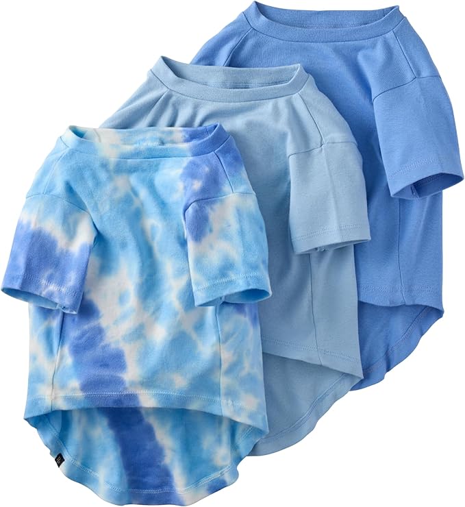 Pet Passion Toby II - The Perfect Tee, 3 Pack Short Sleeve Pet T-Shirt 100% Organic Cotton Tees Clothes for Small, Medium, Large Dogs, Blue Tie Dye, X-Large (55-80 lbs)