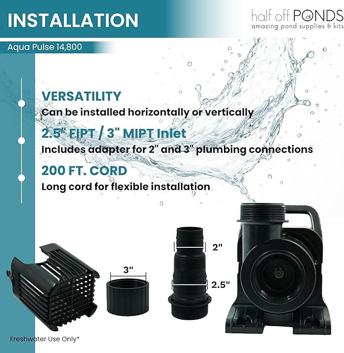 HALF OFF PONDS Submersible Water Pump, 14,800 GPH Pond Pump with 200FT Power Cord and 35.5FT Max Head, 1,100W Ultra Quiet Energy Efficient Pump for Koi Pond, Fountain, Waterfall, Water Garden, Skimmer