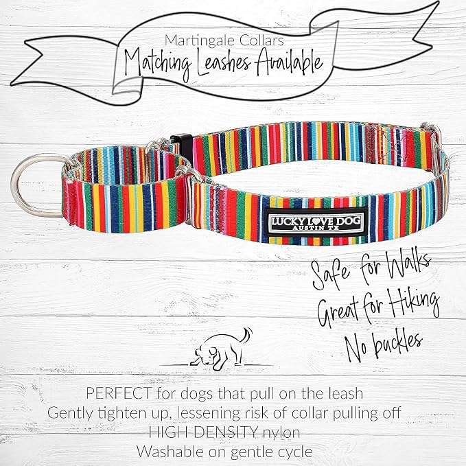 Lucky Love Dog Martingale Dog Collar & Leash - Adjustable, No-Slip, Durable, Comfortable, Soft Webbing, & Stylish Patterned Collar & Leash Set for Male and Female Dogs - Hippie Combo, Medium