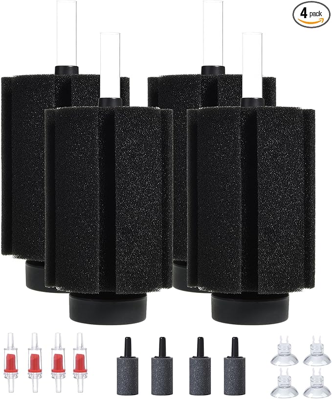 ALEGI Aquarium Bio Sponge Filter with Ceramic Media for Clear and Quiet Aquariums for Betta Fry Shrimp Tiny Fish Tank (75+ Gallon 4 Pack)