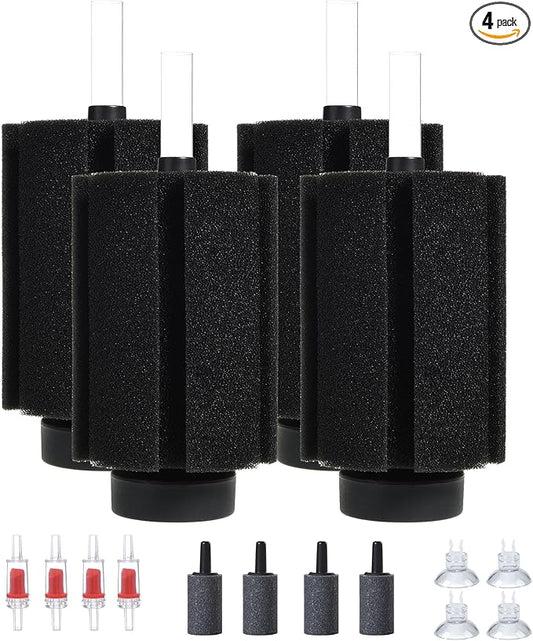ALEGI Aquarium Bio Sponge Filter with Ceramic Media for Clear and Quiet Aquariums for Betta Fry Shrimp Tiny Fish Tank (75+ Gallon 4 Pack)