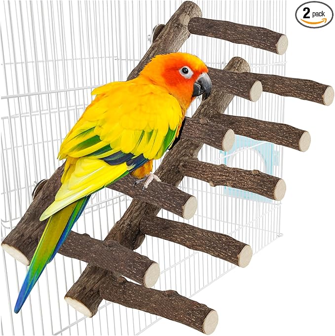 2Pcs Parrot Wood Stand, 12.2Inch Length Parrot Perch for Cage, Natural Bird Ladder for Small Medium Parrots, Parakeets, Cockatiels, Conures, Hamster