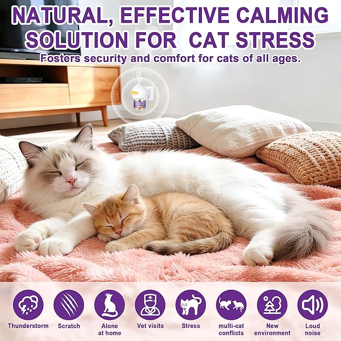9-in-1 Advanced Cat Pheromone Calming Diffuser 180 Days (3 Plugs+6 Refills), Relieve Anxiety, Help Reduce Fighting, Spraying & Scratching, Drug-Free & Odorless Safe Relaxation Solution