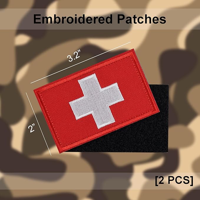 2 PCS First Aid Kit Patch, Medic Red Cross Patch Tactical Medical Patches for Packs Military Bags Backpacks Clothings Jackets Hats Pet Harness (Embroidered, 3x2 in)