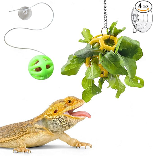Bearded Dragon Enrichment Toys Feeder Ball, Interactive Feed Toys Bells Exercise Ball for Reptile Lizard Gecko Small Animals, Bearded Dragon Tank Accessories, Reptile Tank Accessories (Yellow)