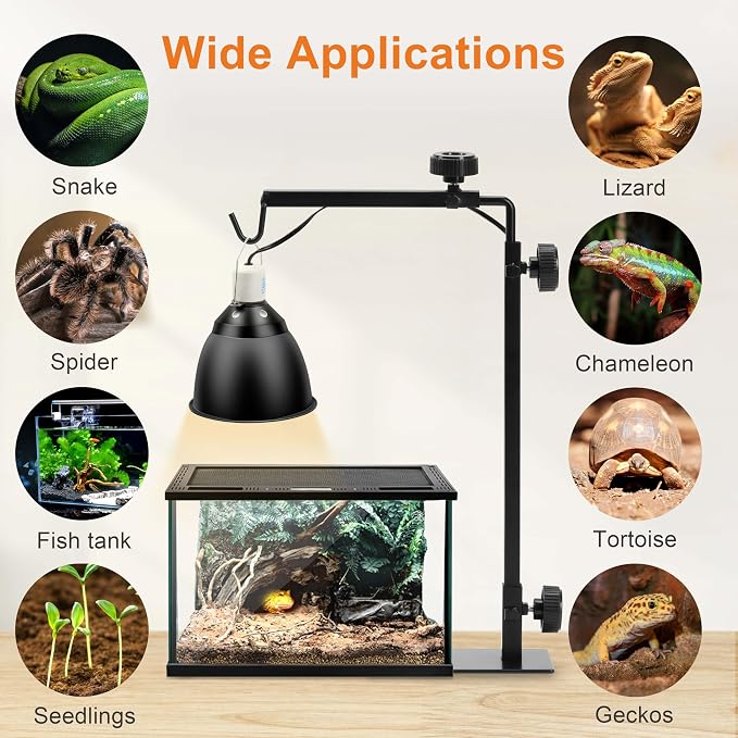 Simple Deluxe Reptile Lamp Stand, Adjustable 16"-32" Floor Light Holder Stand Metal Bracket for Reptile Glass Terrarium Heating Light, M: 32.3 x 11.2 inch, Black