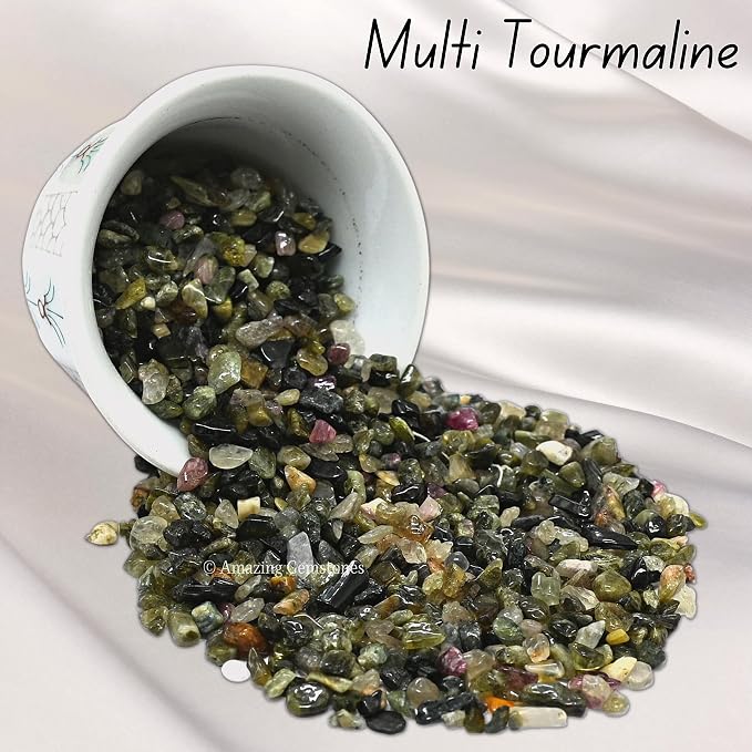 Amazing Gemstone Multi Tourmaline Crystal Chips Aquarium Gravel Rocks - Bulk Fish Tank Gravel, Small Tumbled Stone and Tiny Crystals for Decoration (Natural AAA Grade Gemstones)